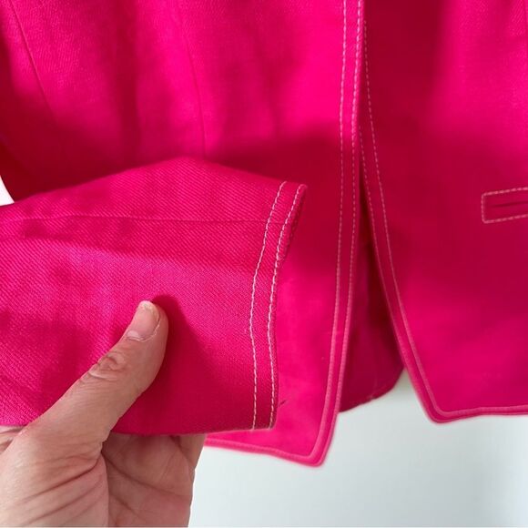 J.Crew NWOT Bright Pink Linen Blend Collarless Open Front‎ Tailored Blazer - Picture 7 of 8